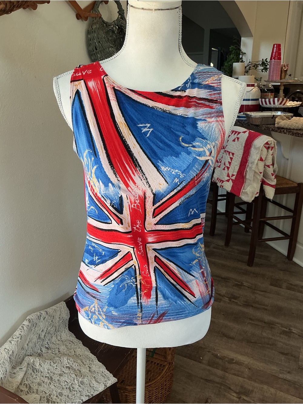 Vintage evolution not resolu Sleeveless Union Jack Print Tank Top - Blue & Red